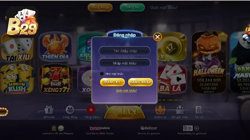Hướng dẫn đăng nhập B29 tham gia vào hệ thống trò chơi đa dạng